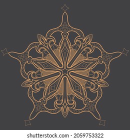 Cute, vector, golden snowflake on a dark background