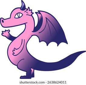 cute vector gradient illustration cartoon dragon in bright neon colors