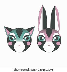 Cute vector graphic animal star heart cat rabbit flower 