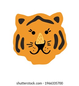 Cute vector graphic little tiger. Chinese 2022 year symbol. Year of tiger. Cartoon mascot. Smiling adorable character. Orange illustration of wild exotic animal isolated on white background.