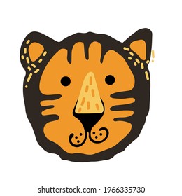 Cute vector graphic little tiger. Chinese 2022 year symbol. Year of tiger. Cartoon mascot. Smiling adorable character. Orange illustration of wild exotic animal isolated on white background.