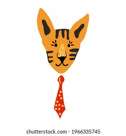Cute vector graphic little tiger. Chinese 2022 year symbol. Year of tiger. Cartoon mascot. Smiling adorable character. Orange illustration of wild exotic animal isolated on white background.