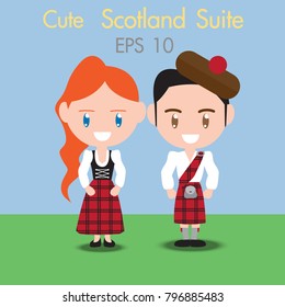 cute vector graphics scotland suits man and woman