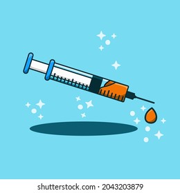 cute vector graphics themed with a syringe icon that can be used for health themes, COVID-19 vaccines etc. flat cartoon style premium vector