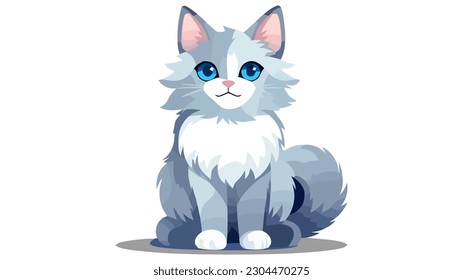 Cute vector gray cat isolated on white background.