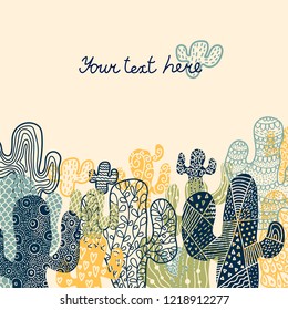 Cute vector greeting card with cactus.