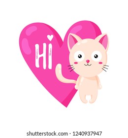 Cute vector greeting card with cat. Template for St. Valentine's Day. Enamored kitten. Template for design, print.