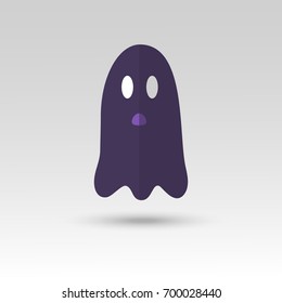 Cute vector Halloween ghost icon, element, object, logos badge, label for holiday card, invitation and party design.