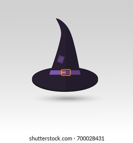 Cute vector Halloween hat icon, element, object, logos badge, label for holiday card, invitation and party design.