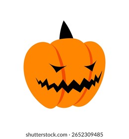 Ícone de abóbora bonito vetor Halloween. Engraçado lanterna de jack laranja, abóbora esculpida assustadora no fundo branco. Ilustração de monstro para saudação banner, cartão postal, web, imprimir.