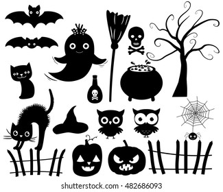 Cute Vector Halloween Silhouettes in Black
