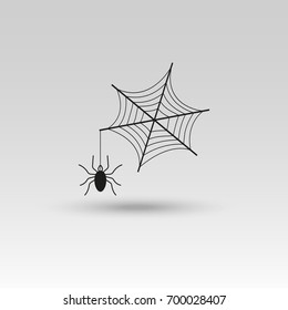 Cute vector Halloween spider and web icon, element, object, logos badge, label for holiday card, invitation and party design.