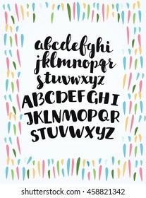 Cute vector hand drawn alphabet. uppercase and lowercase letters. ABC set written with a brush for your lettering. posters, greeting card