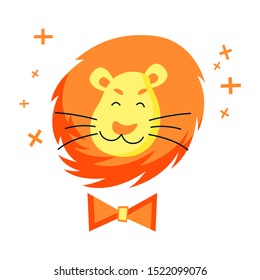 Cute vector hand drawn animal face. Flat lion face illustration. Cartoon childish doodle style drawn illustration