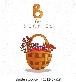Cute vector hand drawn autumn alphabet. Letter B - Berries.Vector illustration for teachers, schools, cookbooks and magazines, children's books.
