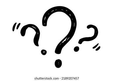 Cute vector hand drawn black and white question mark sign symbol illustration set collection in scribble comic doodle style on white background. 