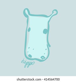 cute vector hand drawn cartoon style hippo