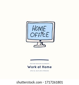 Cute vector hand drawn doodle set about coronavirus, Covid-19, Stay Home, work in home. Pandemic protection. Quarantine positive doodle icons, home elements. Isolated on white background.