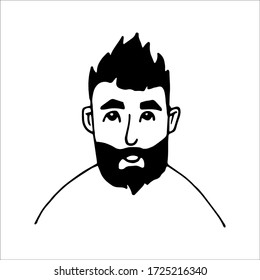 Cute Vektor Hand gezeichnet doodle Portrait Mann. Für Barbershop Logo mit verschiedenen Haarschnitten. Positive Doodle Menschen. Auf weißem Hintergrund isoliert.