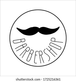 Cute vector hand drawn doodle logo for barbershop with mustache in circle. Isolated on white background.