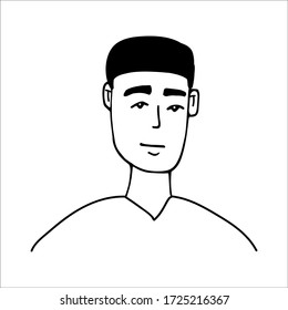 Cute vector hand drawn doodle portrait man. For barbershop logo with different haircuts. Positive doodle people. Isolated on white background.