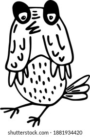 Cute vector hand drawn doodles. Tired bird sitting.