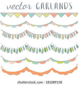 Cute Vector Hand Drawn Garland Bunting Flags and Party Banners Clip Art