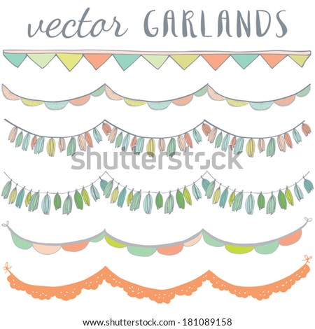 Cute Vector Hand Drawn Garland Bunting Flags and Party Banners Clip Art