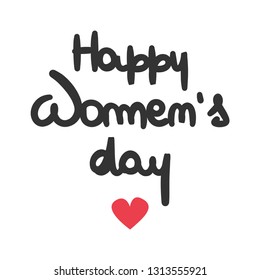 cute vector hand drawn Happy Women's Day lettering typography poster with red heart