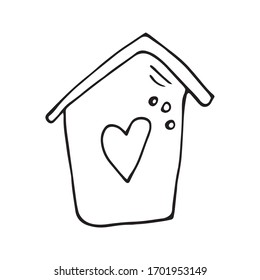 Cute vector hand drawn house. Coronavirus, Covid-19, Stay Home, work in home. Pandemic protection. Quarantine positive doodle icon, home elements. Isolated on white background.