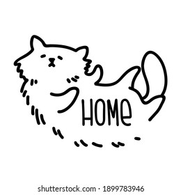 Ilustración dibujada a mano por vector lindo para pegatinas, logotipo. Quédate en casa, trabaja en casa. Cuarentena doméstica, protección pandémica. 
