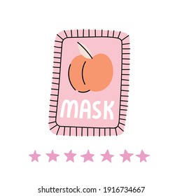 Cute vector hand drawn illustration of sheet mask. Background. Korean cosmetic. Can be used in poster, banner, magazine and flyer design. Concept about face care and self care.