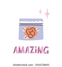 Cute vector hand drawn illustration of cream tube. Background. Korean cosmetic. Can be used in poster, banner, magazine and flyer design. Concept about face care and self care.