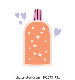 Cute vector hand drawn illustration of tonic bottle. Background. Korean cosmetic. Can be used in poster, banner, magazine and flyer design. Concept about face care and self care.