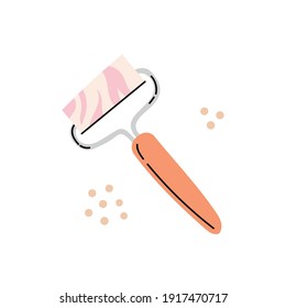 Cute vector hand drawn illustration of massage roller for face. Background. Can be used in poster, banner, magazine and flyer design. Concept about face care and self care.