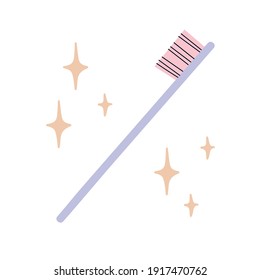 Cute vector hand drawn illustration of teeth brush. Background. Can be used in poster, banner, magazine and flyer design. Concept about health care and self care.