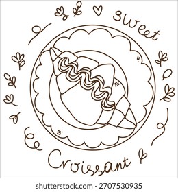 Lindo Vector dibujado a mano ilustración de croissant