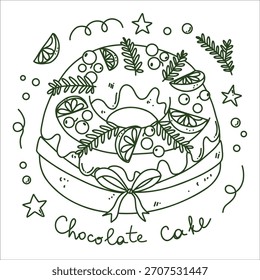 cute vector hand drawn illustration of Christmas cake