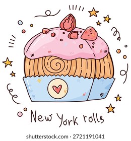 süße, handgezeichnete Vektorgrafik von New Yorker Rollen