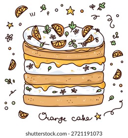 Lindo Vector dibujado a mano ilustración de pastel de naranja