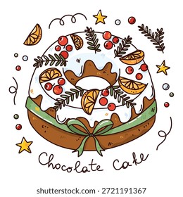 ilustração desenhada à mão do vetor bonito do bolo de Natal