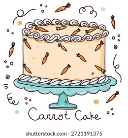 cute vector hand drawn illustration of carrot cake