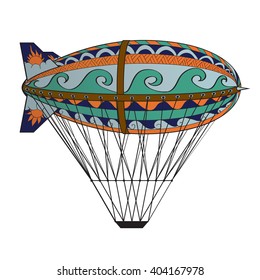 Cute vector hand drawn illustration of vintage zeppelin