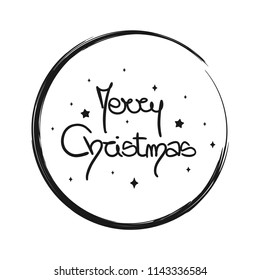 cute vector hand drawn lettering merry christmas text in grunge circle frame