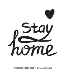 Cute vector hand drawn lettering about coronavirus, Covid-19, Stay Home, work in home. Pandemic protection. Quarantine positive doodle icons, home elements. Isolated on white background.