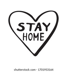 Cute vector hand drawn lettering about coronavirus, Covid-19, Stay Home, work in home. Pandemic protection. Quarantine positive doodle icons, home elements. Isolated on white background.