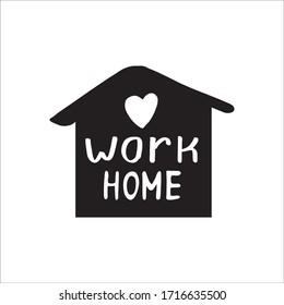 Cute vector hand drawn lettering about coronavirus, online work Stay Home, work in home. Pandemic protection. Quarantine positive doodle icons, home elements. Isolated on white background.