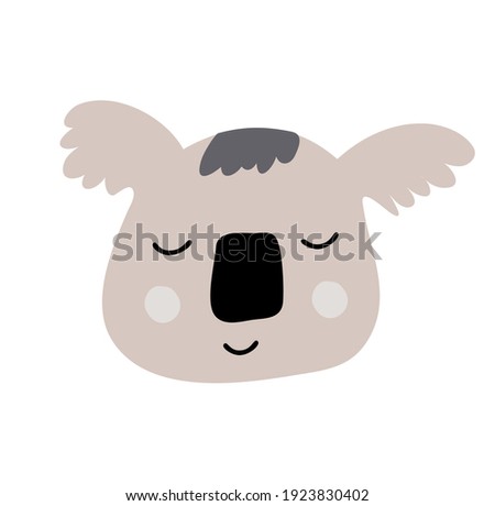 Cute Vector hand drawn scandinavian coala face. Childish print for nursery, kids apparel, baby poster, postcard textile. Illustration.