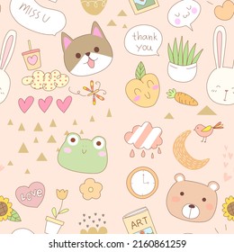 lindo Vector de patrón sin fisuras dibujado a mano con parches de moda fondo kawaii 