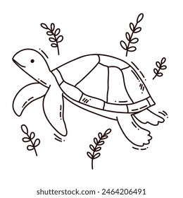 cute vector hand drawn turtle, line art. vector illustration for coloring book